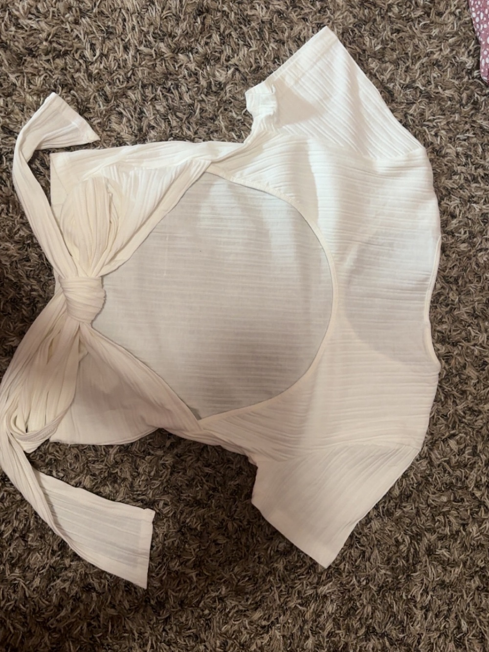 Love Tree White Ribbed Short Sleeve open back tee - Picture 3 of 3